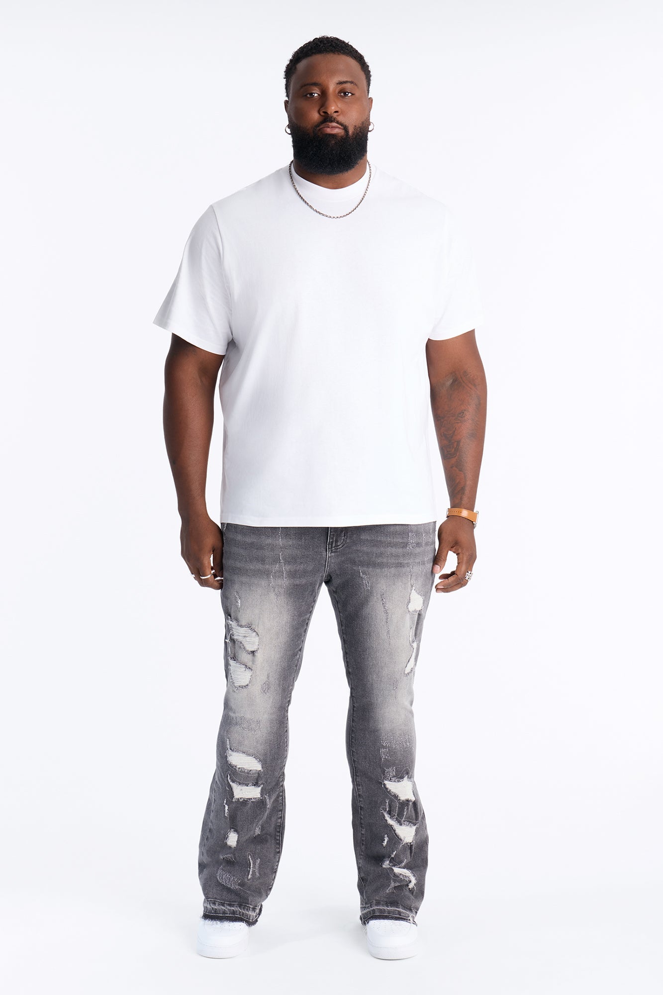 Cuff Me Stacked Skinny Flared Jeans - Grey - image 1