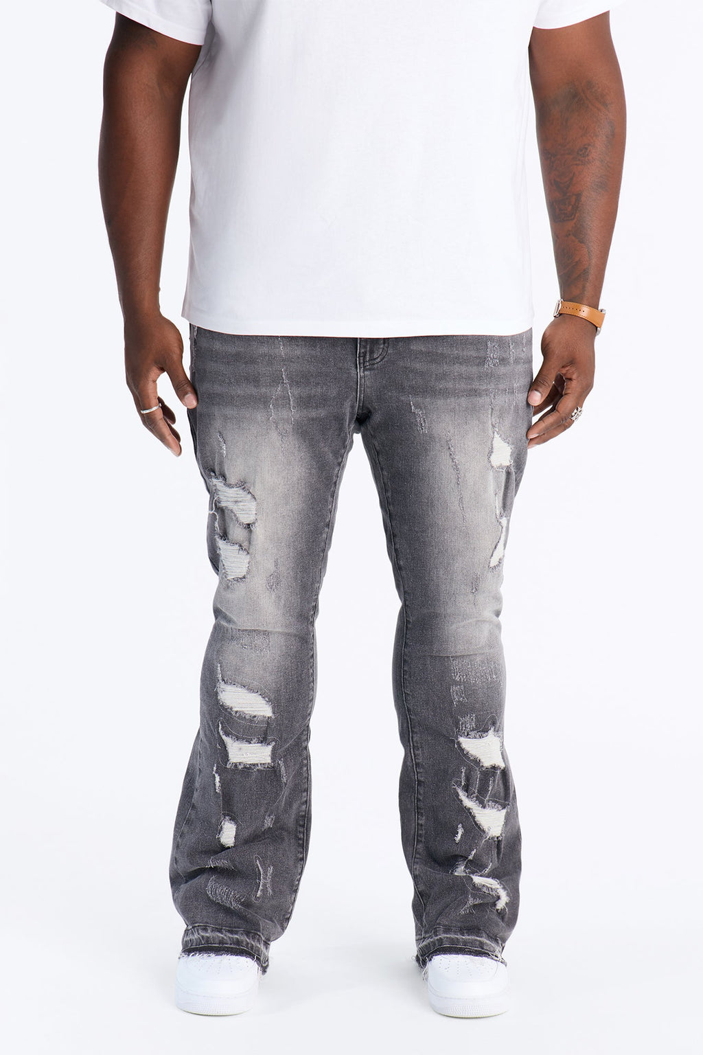 Cuff Me Stacked Skinny Flared Jeans - Grey - image 2
