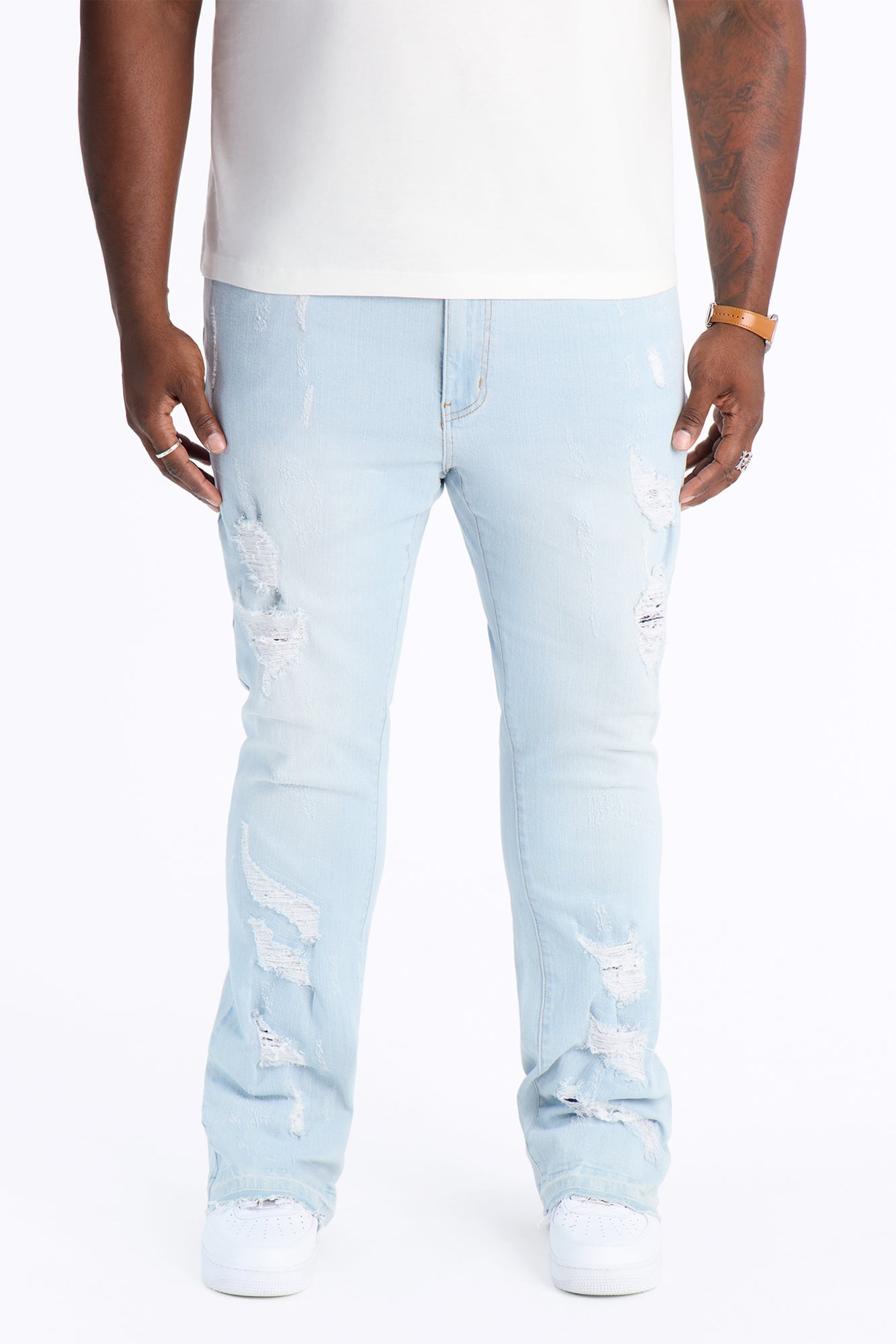 Cuff Me Stacked Skinny Flared Jeans - Light Blue Wash - image 1