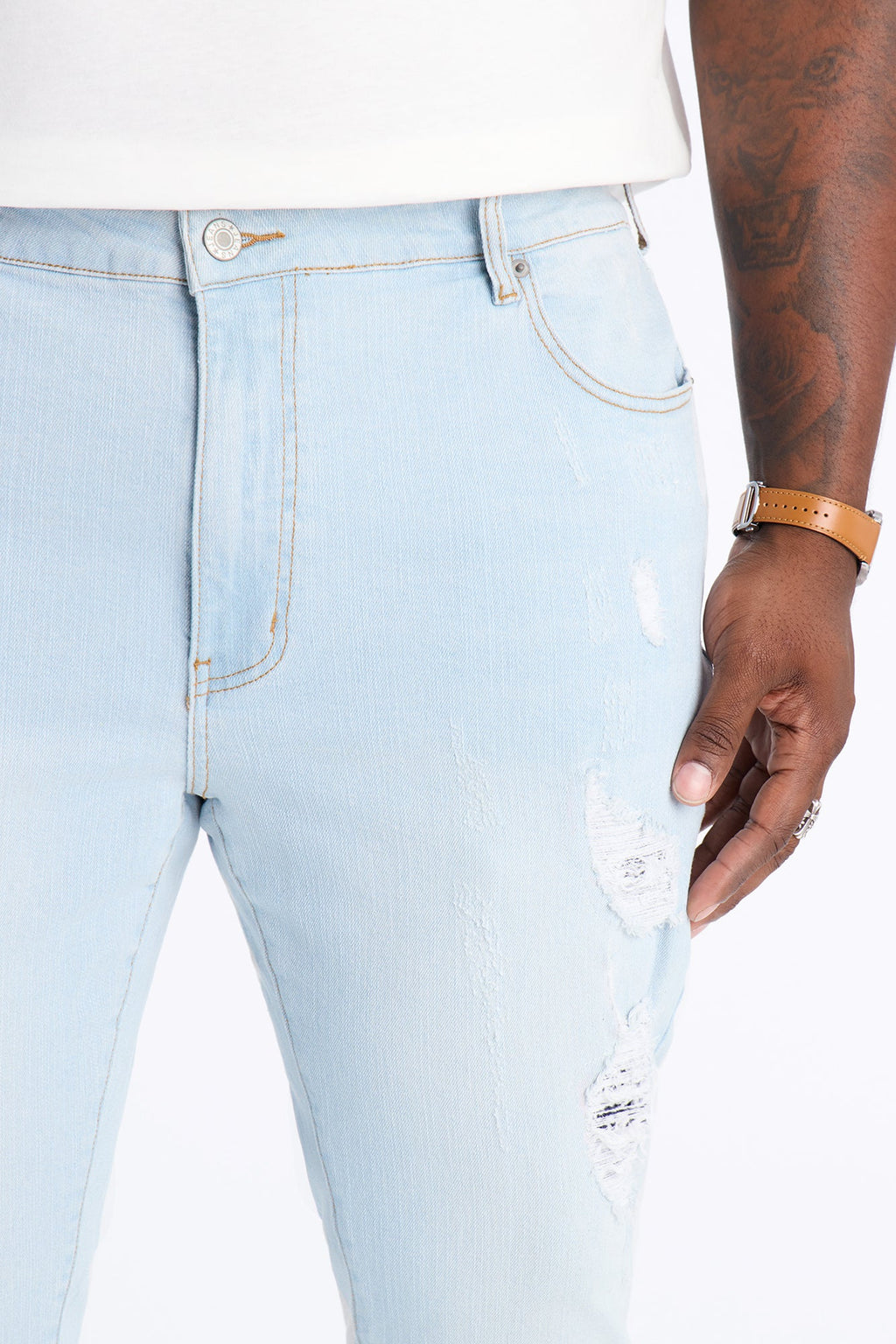 Cuff Me Stacked Skinny Flared Jeans - Light Blue Wash - image 4